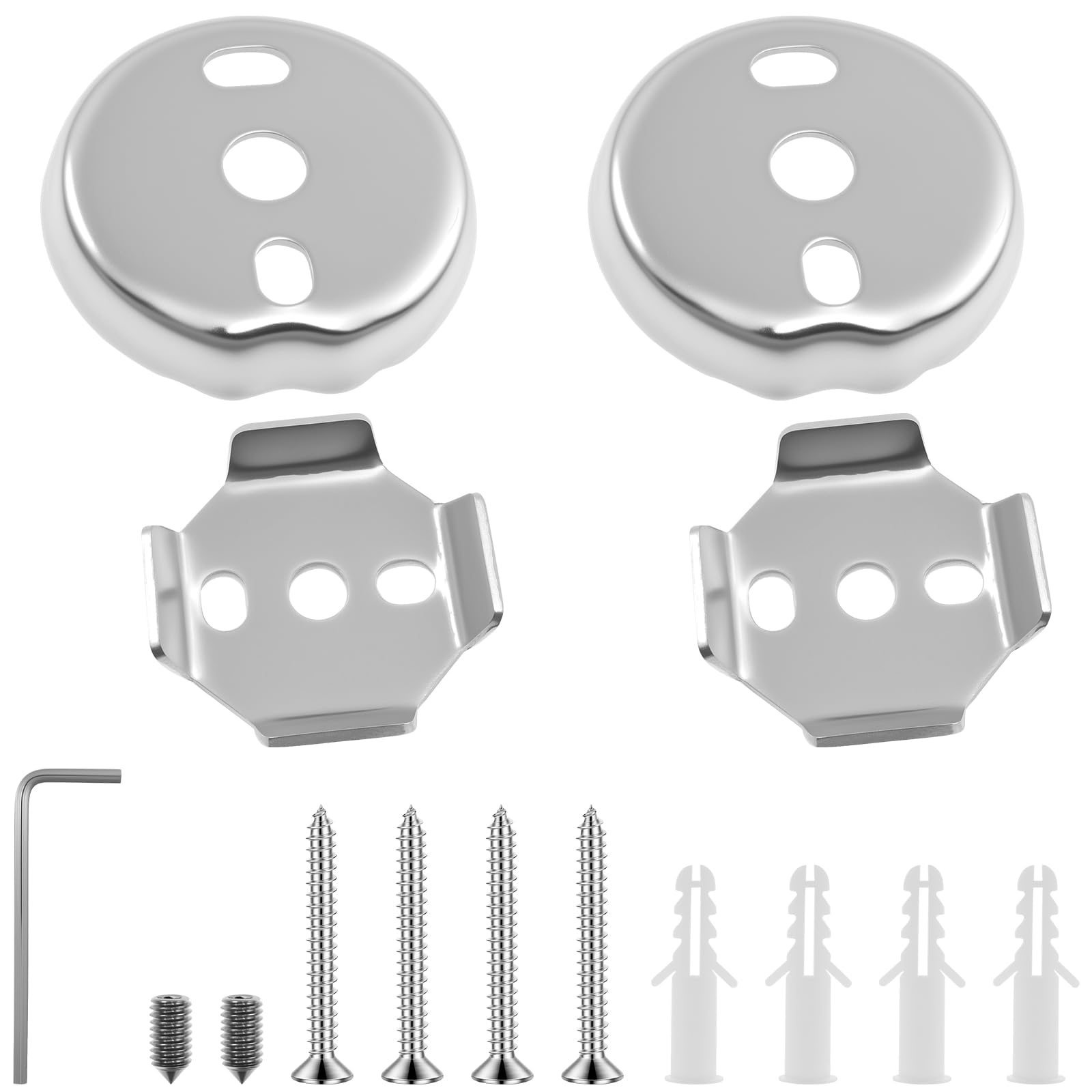 15pcs Towel Bar Replacement Parts Set Stainless Steel Wall Mounted Towel Rail Mounting Hardware with Round and Square Base Screw for Bathroom Shelving Brackets Shower Curtain Rods
