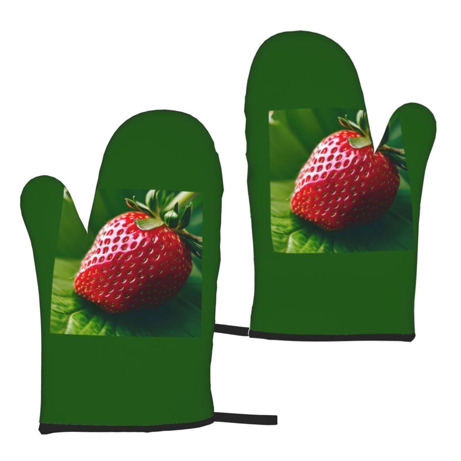 Strawberry Print Heat Resistant Universal Fit Oven Microwave Gloves Home Cooking Baking Grilling