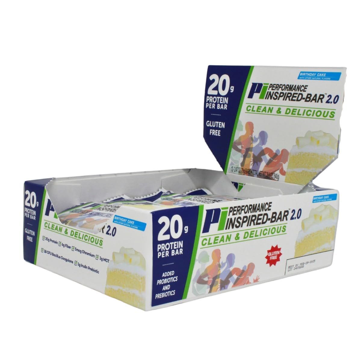 Performance Inspired Nutrition – Protein Bar 2.0 – Contains – 20G Protein – 6G Fiber – 3g MCTs – 1 Billion CFU Probiotics – 1G Prebiotics – Gluten Free – BIG 70g Bar – Birthday Cake – 12Ct. Box