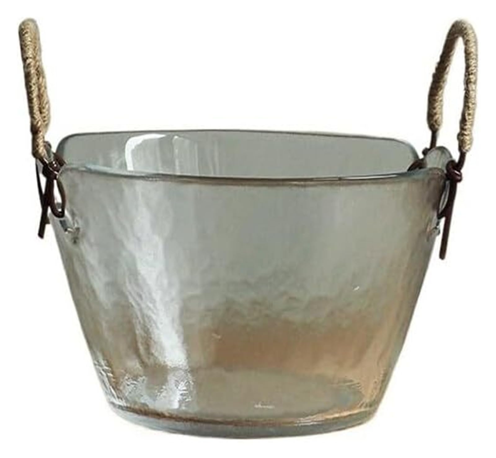 Bandeja de cristal para servir fruta, Frutero portátil moderno de vidrio martillado con asas doble oreja cuerda cáñamo talla M,S(S)