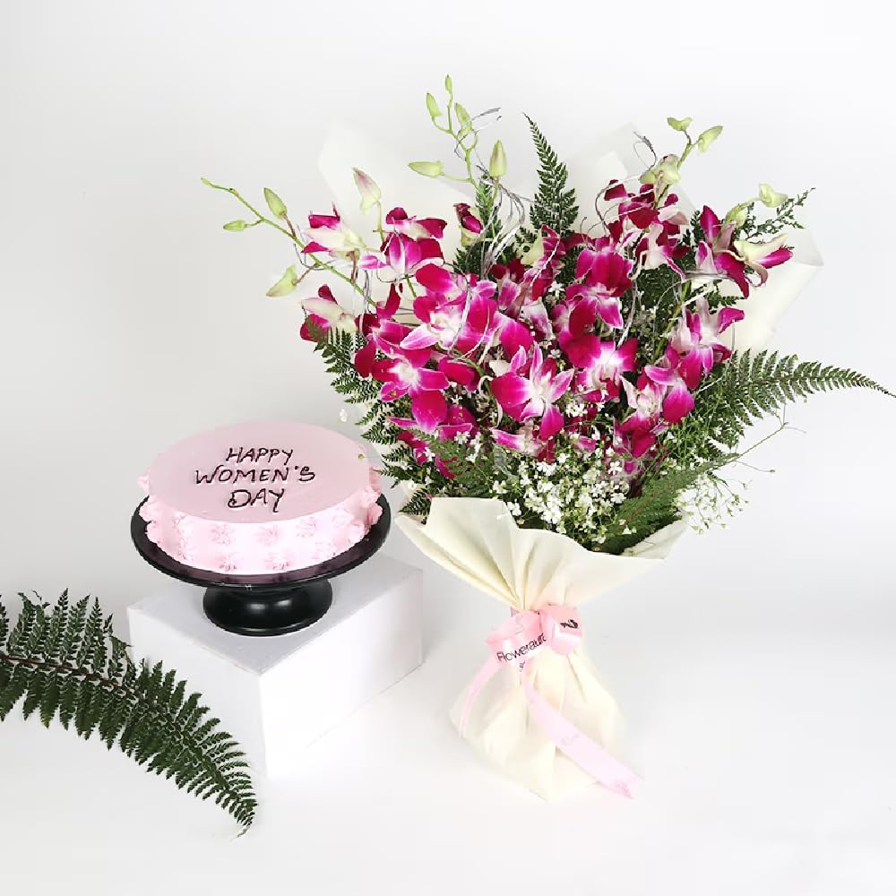 FlowerAura Premium Combo of Fresh Live 6 Purple Flowers Bouquet With 500g Strawberry Cake | Women's Day Gift For Wife, Girlfriend, Sister, Boss, Employees, Colleague, Friend & Mom (Same Day Delivery)-image-30