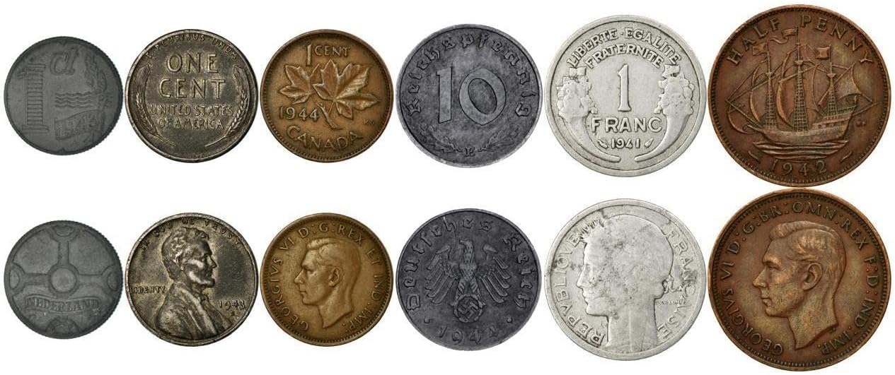 D-Day Novelty Coin Collection - Battle of Normandy - 6 Fantasy Coins - Third Reich, Great Britain, USA, Canada, Free France, Netherlands