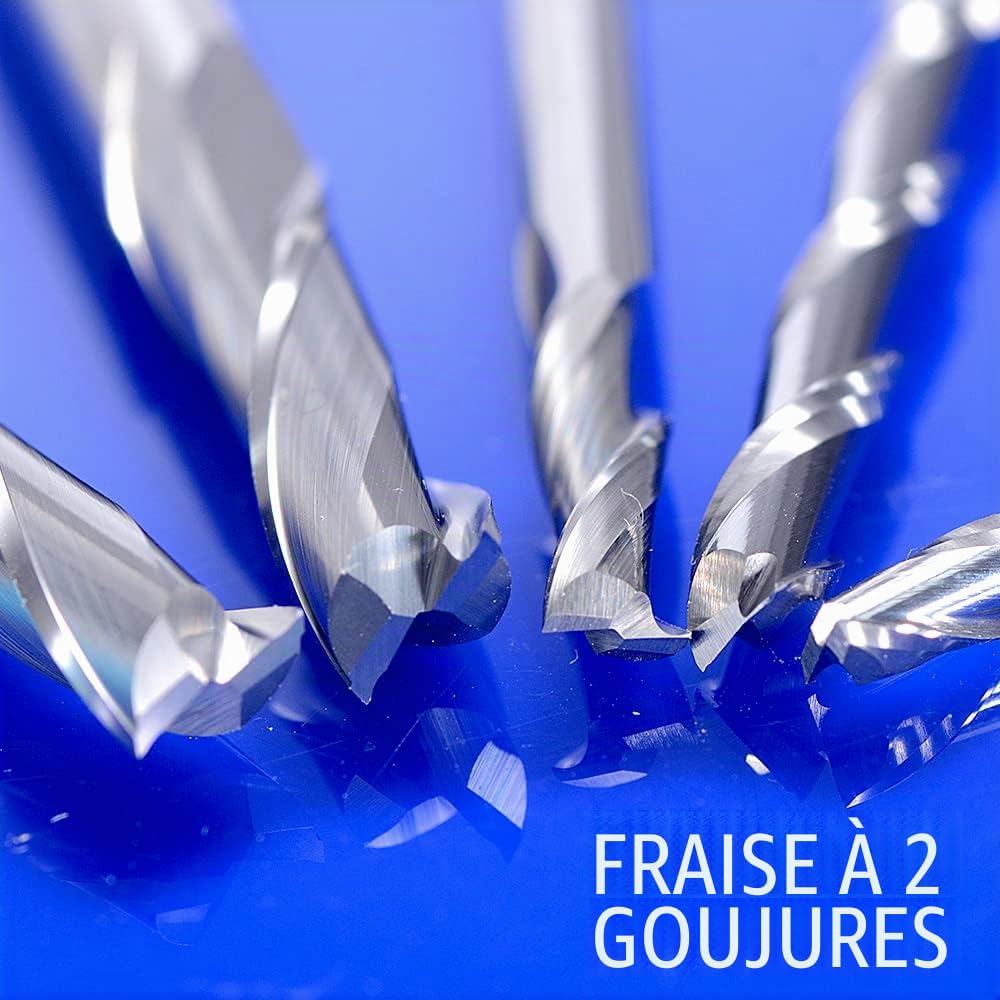 Lot de 12 mèches EU_HOZLY - 3,175 x 1,5 x 12 mm - En spirale - Avec 2 cannelures - En carbure solide - Micro-extrémité - Pour fraise à fileter - Usinage CNC - Pour la gravure sur bois