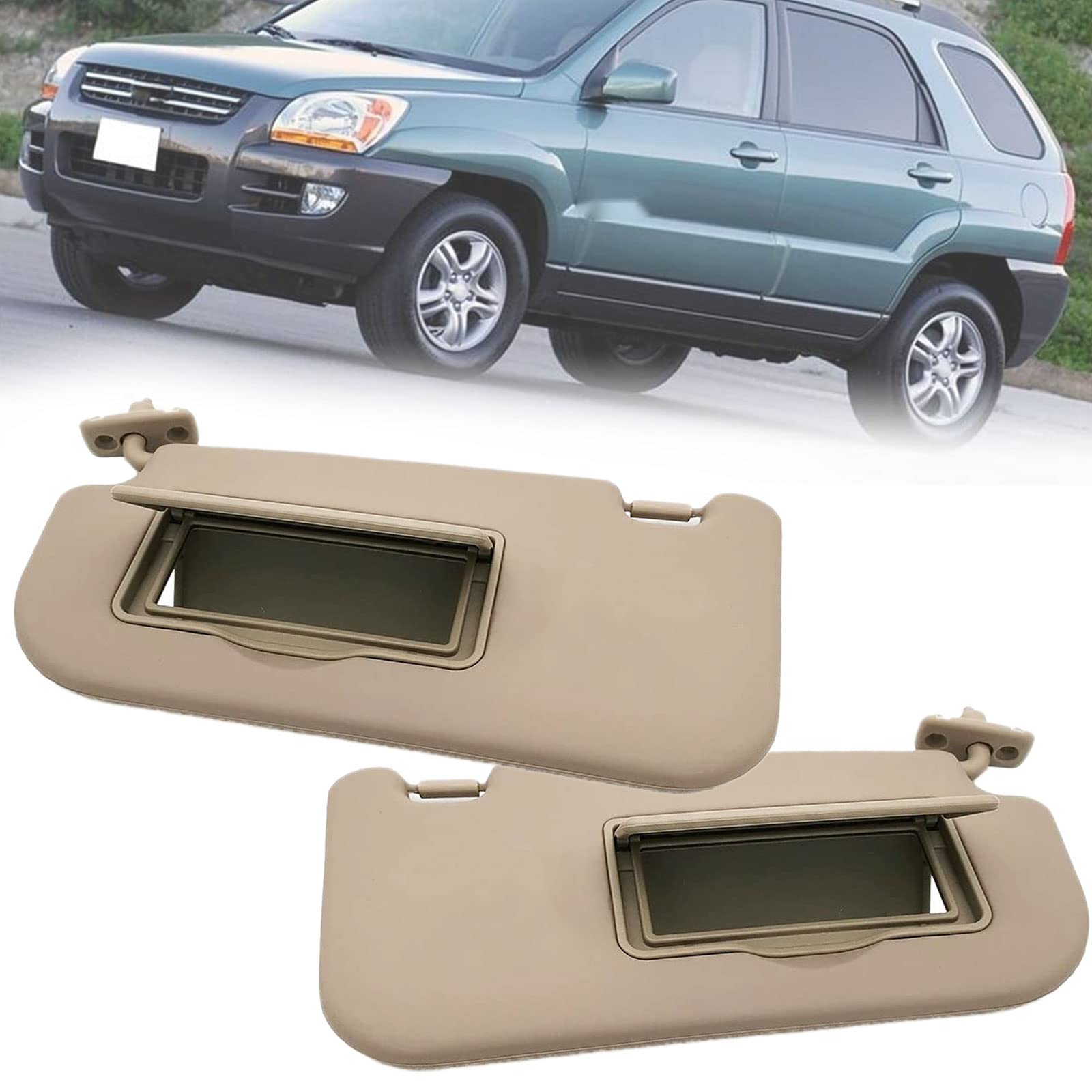 Visera Parasol Interior para Kia Sportage 2005-2010, Delantero Parabrisas Protección Solar Coche Izquierdo Derecho Lado Conductor Pasajero con Espejo, Beige Gris 8520103000,Beige-Left