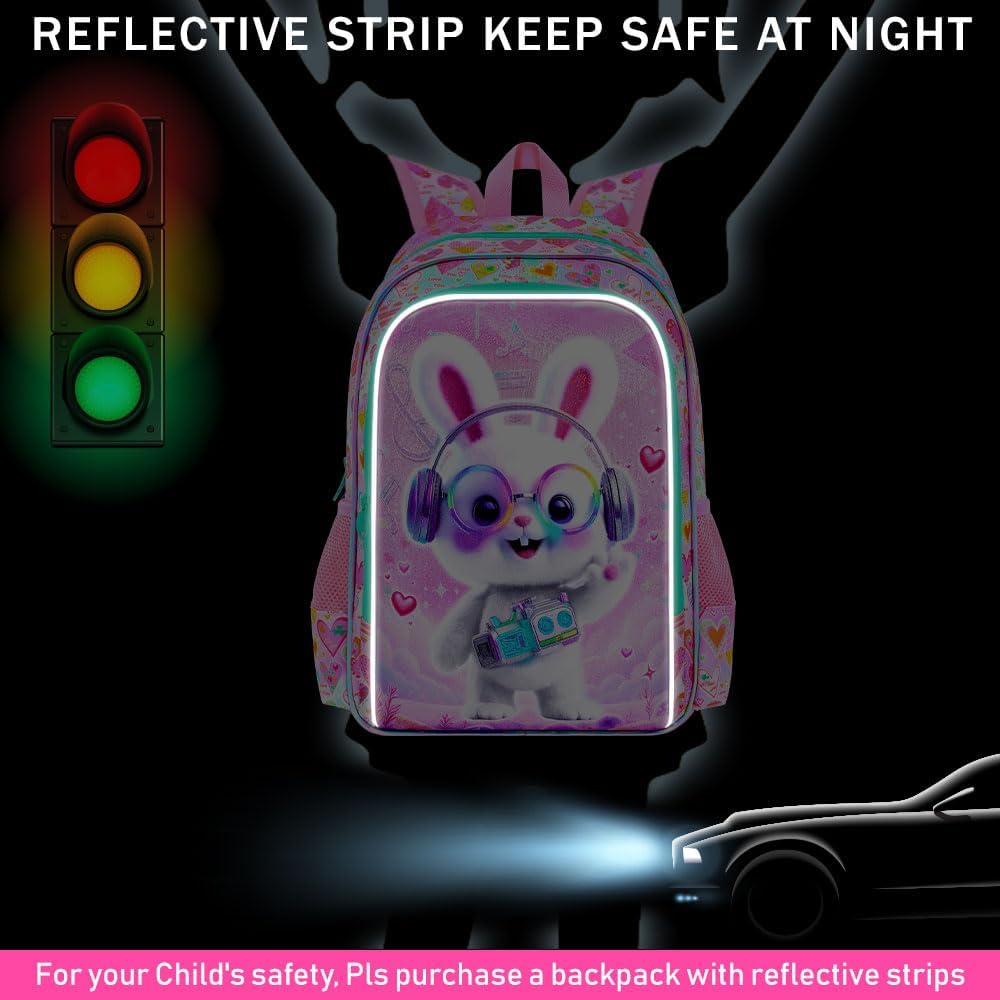 AGSDON 3PCS Backpack for Girls, 16" Little Kids Rabbit Preschool Bookbag, Elementary Backpacks and Lunch Box - Purple - Image 2