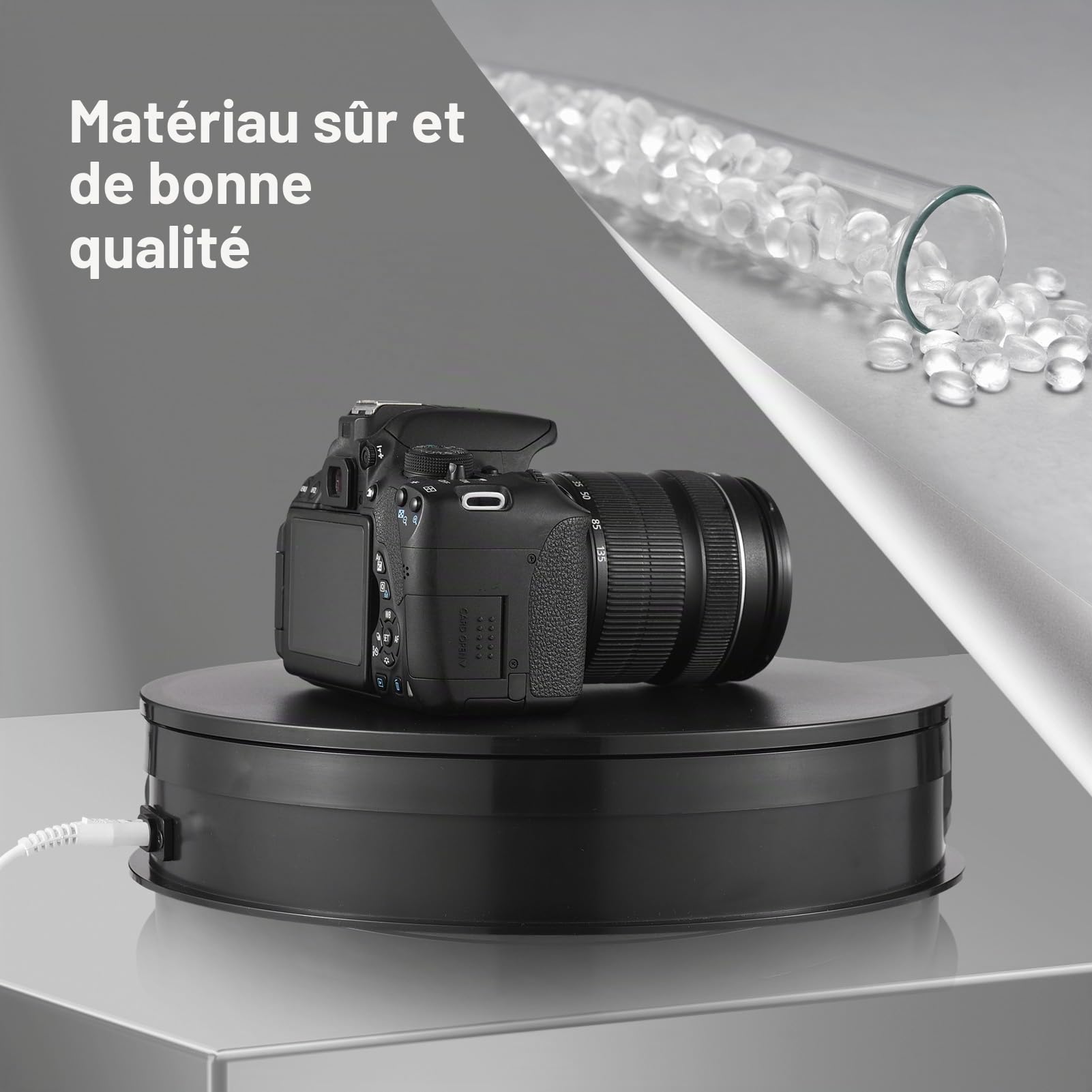 Andoer Plateau tournant électrique, support d'affichage rotatif motorisé de 30 cm, pivotant à 360° avec lumière LED pour présentoir de bijoux, présentoir de magasin, photographie