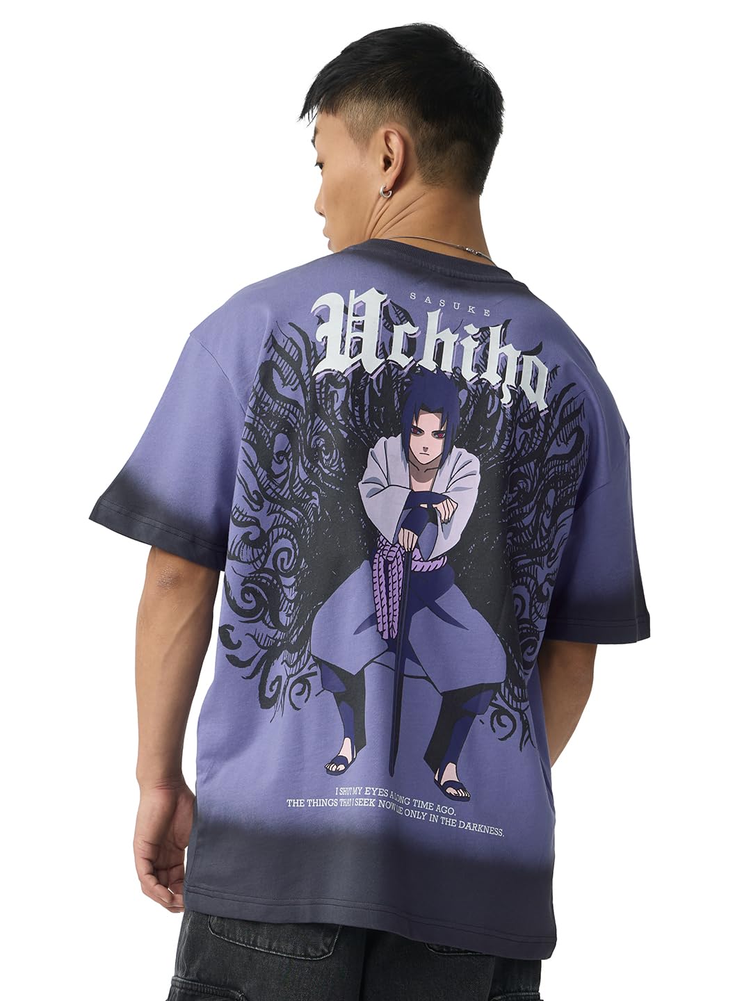 the souled store Naruto Shippuden: Uchiha Men and Boys Short Sleeves Round Neck Purple Graphic Printed Cotton Oversized T-Shirts-picture-49