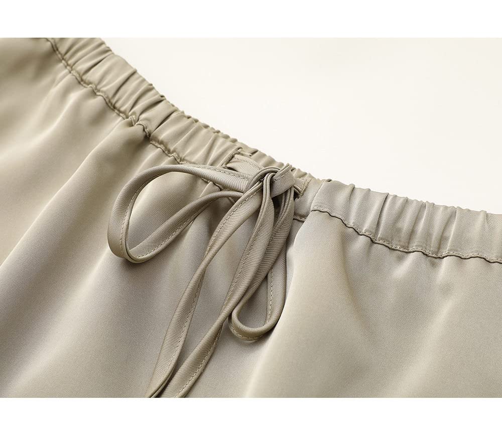 OZEO Röcke Damen,Satin Maxiröcke Für Frauen Salbeigrün Hohe Taille Kordelzug Faltenrock Mit Reißverschluss Sommer A-Linie Swing Geraffte Elegante Lange Röcke Für Mädchen Damen,M