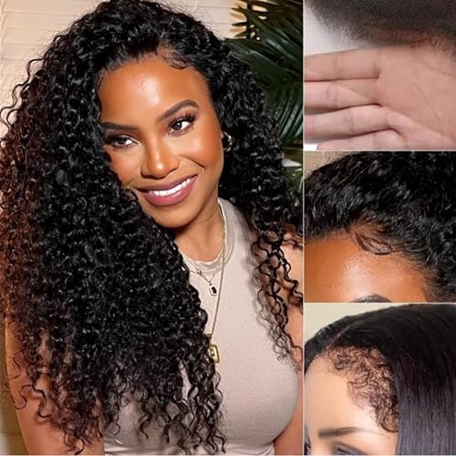 Nadula Peluca de cabello rizado con bordes 12A, línea de cabello rizado de 13 x 4, con cabello de bebé rizado 4C, sin pegamento, HD, transparente,