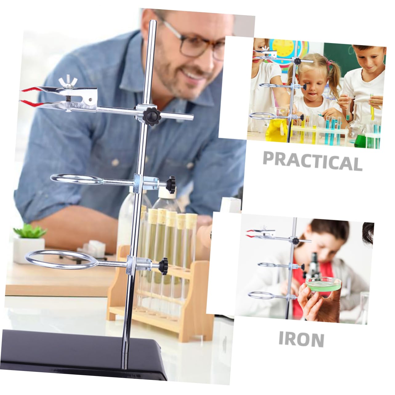 PartyKindom Laborstativ aus Eisen für Physik und Chemie Experimente mit Ringklemme Trichterhalter und Reagenzglas-klemmen Stabiles Tischstativ für Laborgeräte