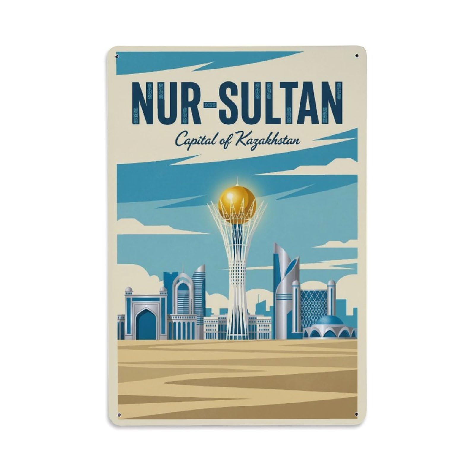 Huiyhb 8X12inch(20X30cm) Travel Retro Kazakhstan Nur-Sultan Metal Tin Sign