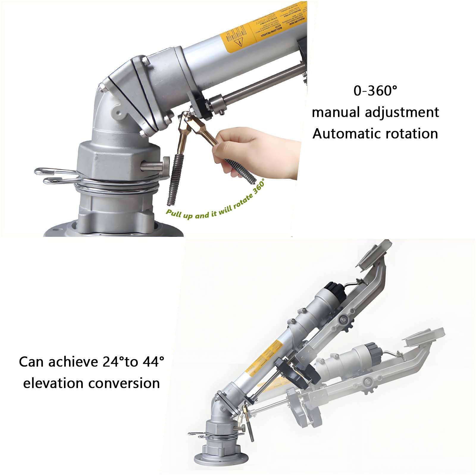 Aspersor de riego agrícola, aspersor automático de 2", cañón de lluvia potente, rotación lenta de 360° con juego de 5 boquillas de repuesto, para eliminación de polvo industrial y riego agrícola.