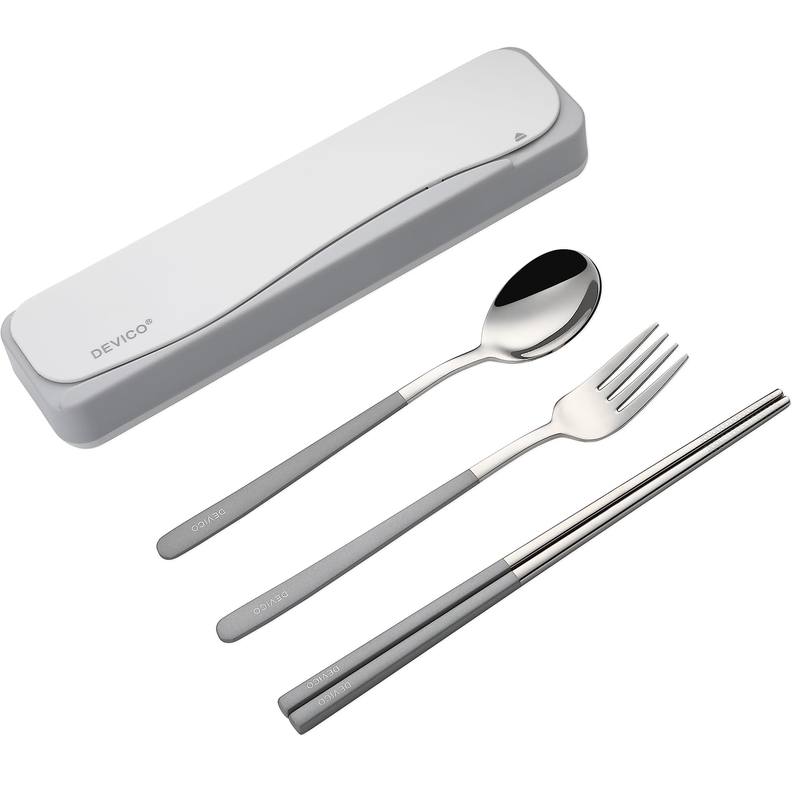 DEVICOTravel Utensils with Case, 18/8 Stainless Steel Camping Utensils, Reusable Portable Silverware Cutlery Set for Lunch Box, Include Fork Spoon Chopsticks