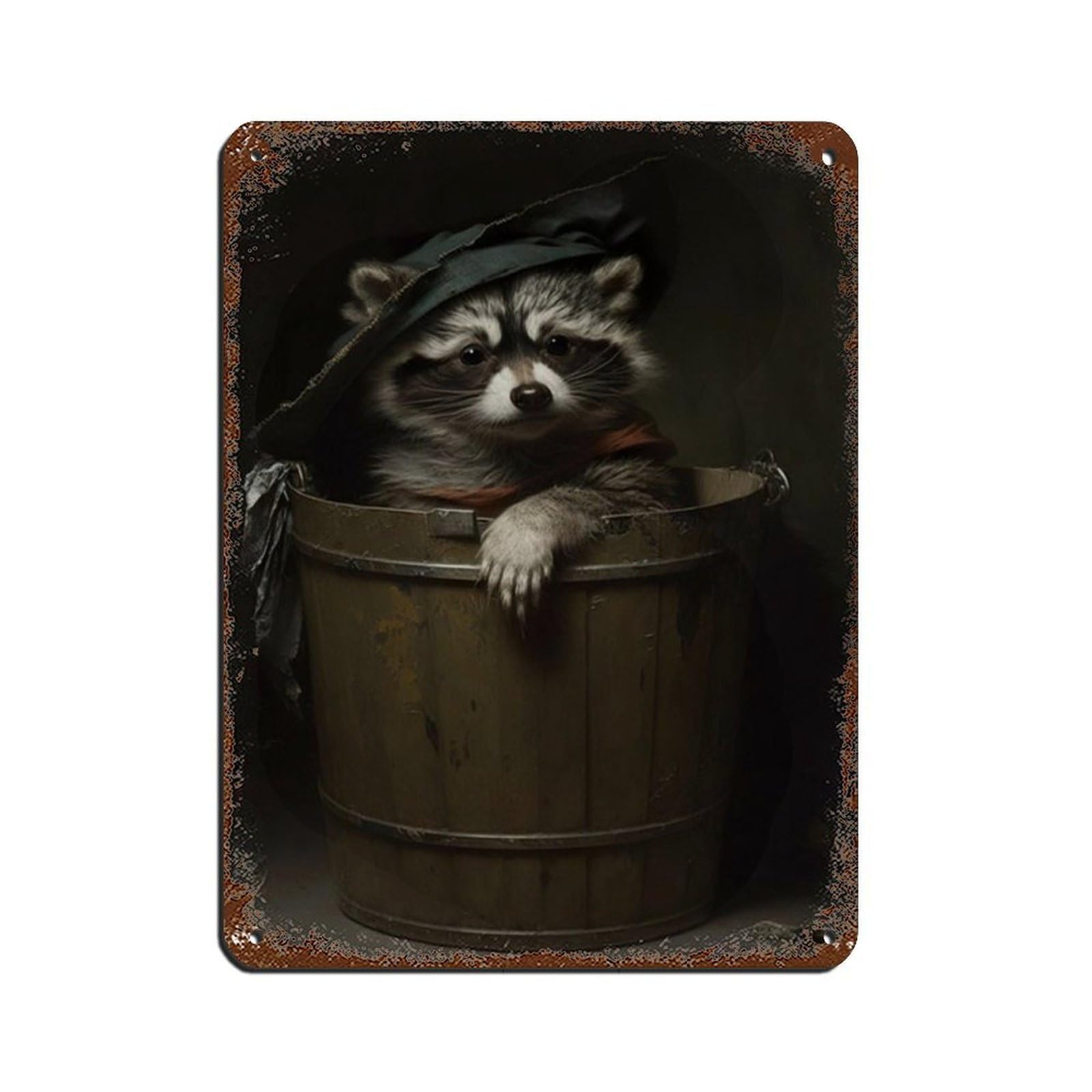 Raccoon in Trash, Vintage Poster Retro Poster Metal Tin Sign Chic Art Retro Iron Painting Bar People Cave Cafe Family Garage Poster Wall Decoration 12x16inch(30x40cm)