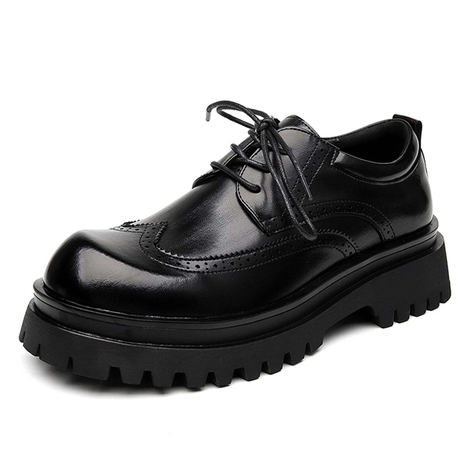 Męskie buty wizytowe typu Chunky skórzane buty typu brogsy typu oksford sznurowane na platformie do pracy na co dzień