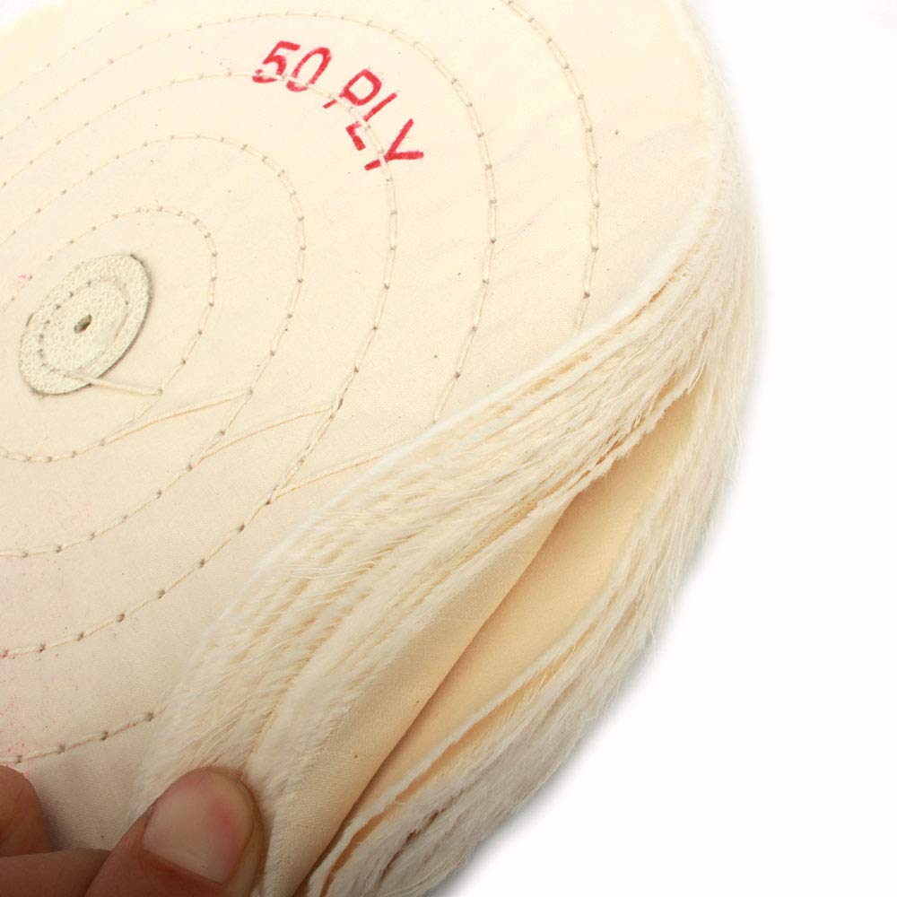 10 Inch Cloth Buffing Polishing wheel with 4mm Arbor for Bench Grinder Buffer Tool, White, 50 Ply
