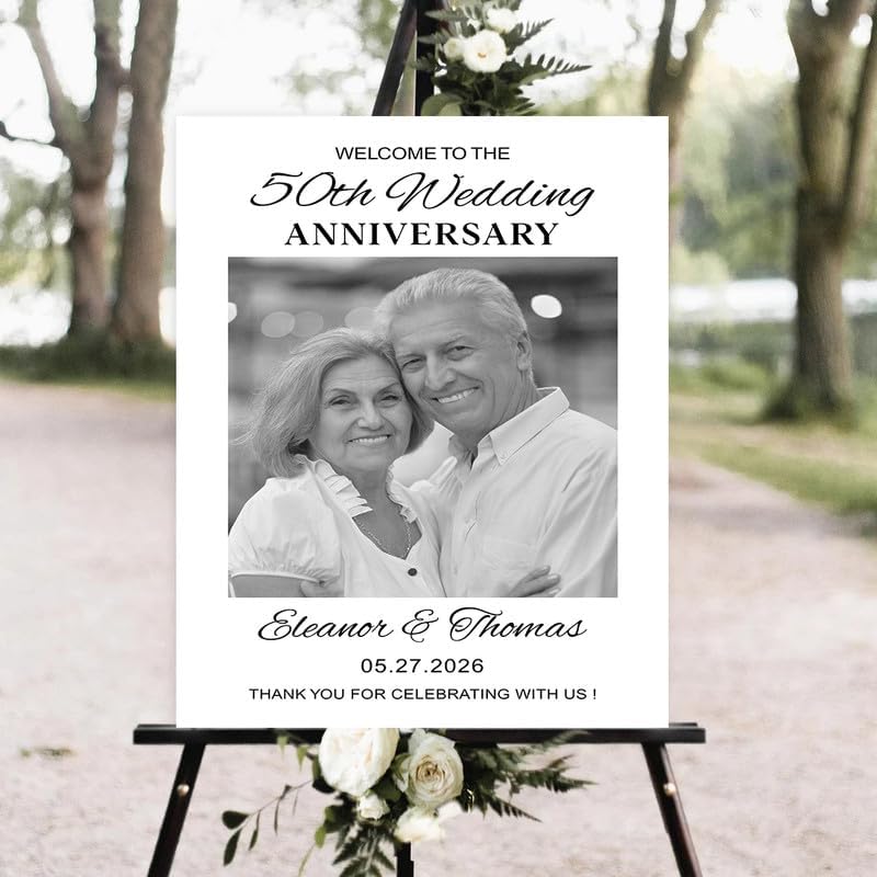 Minimalist Photo Anniversary Welcome Sign, Happy 50th Anniversary Welcome Sign, Wedding Anniversaries Decoration, Elegant 10th 20th 50th Anniversaries Celebration Poster