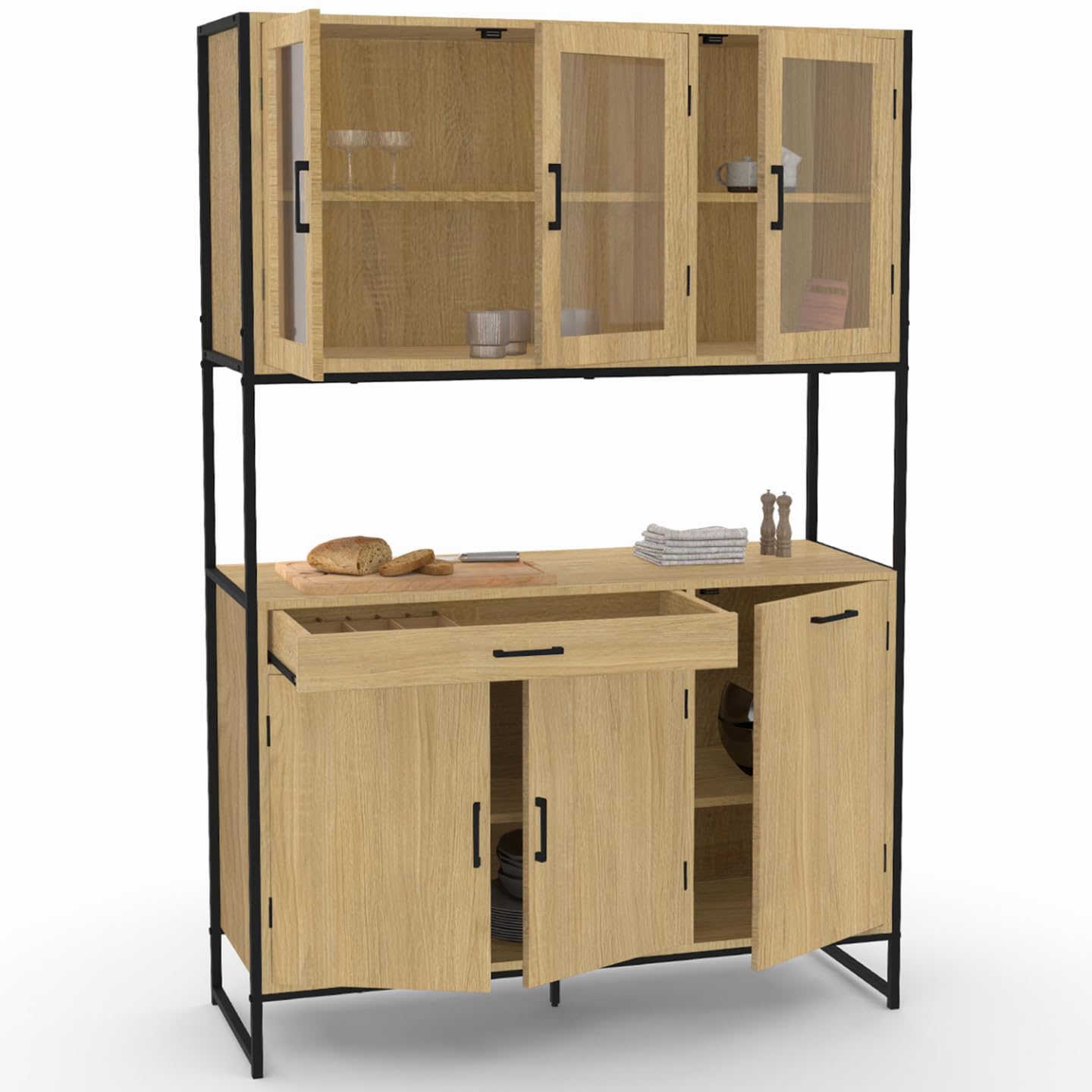 IDMarket - Aparador de cocina esmaltado (120 cm) Detroit mueble vasero 6 puertas diseño industrial + cajón