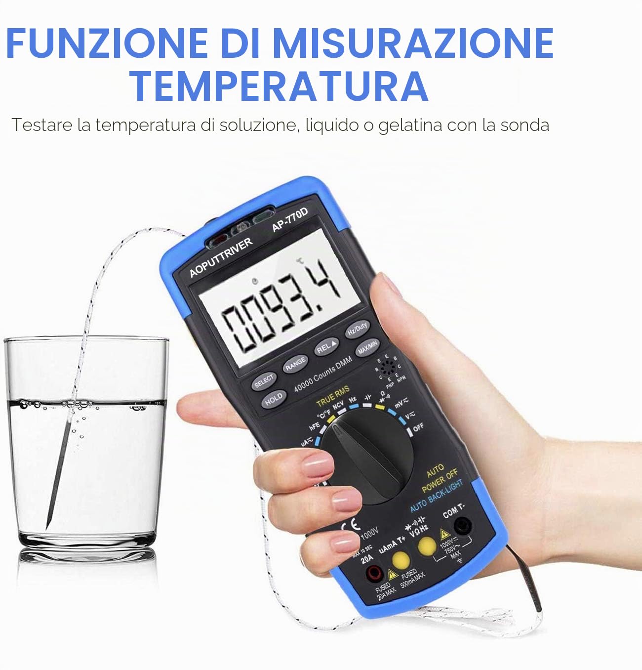 Digital Multimeter Autoranging HP-770D TRMS 40000Counts Multimeter Tester Voltmeter Ammeter with High Precision for NCV AC/DC Voltage Current Resistance Capacitance Frequency Diodes hFE Temperature
