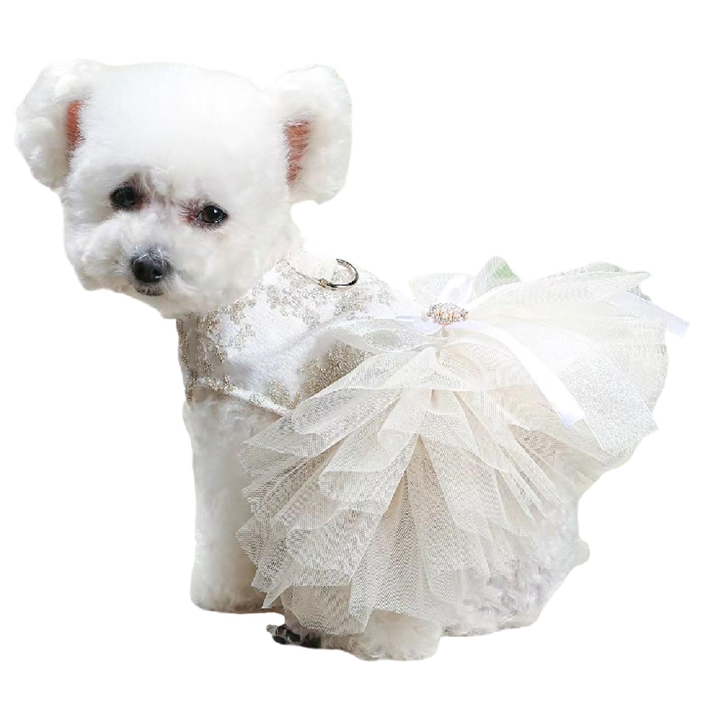 Dog Clothes Embroidered Dog Dress for Small Dog Girl Puppy Princess Tutu Dress Luxury Dog Dresses with Leash Ring Cat Apparel Tulle Dress Chihuahua