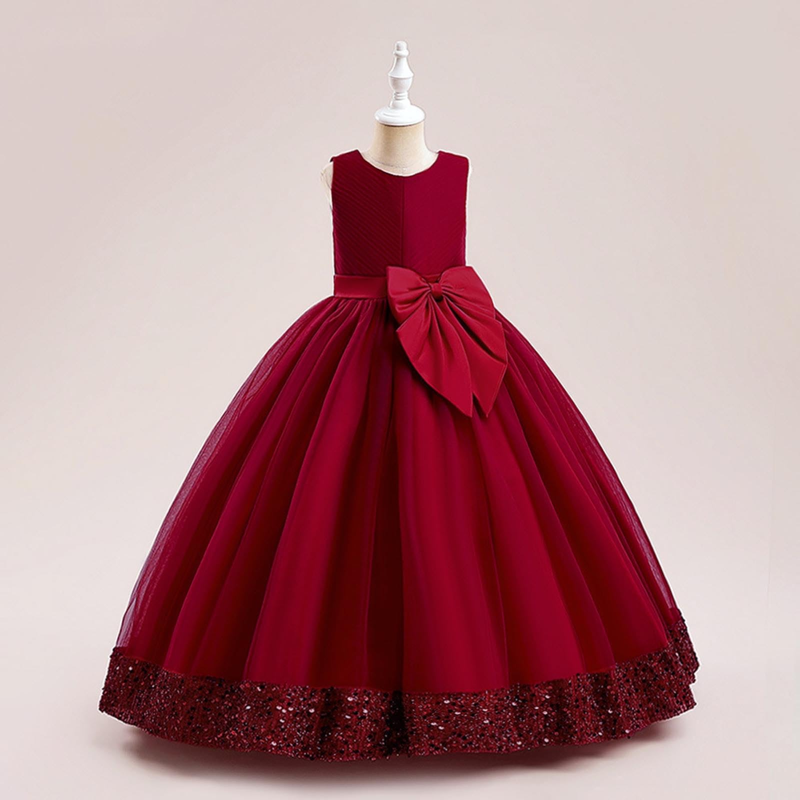 Générique Robe Princesse Fille Anniversaire Cérémonie Fête Chic Cortège Mariage Dentelle Tulle Volants Paillettes sans Manche Été Vêtement 3-12 Ans A36