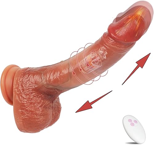 Consolador de empuje con 3 modos de empuje de 9.5 pulgadas, consolador de calefacción y rotación de 5 vibraciones para mujeres, consolador vibrador