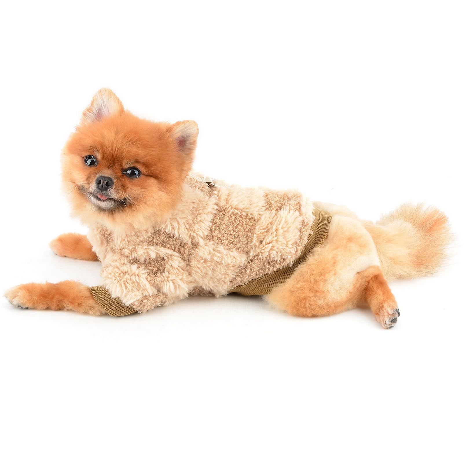 SMALLLEE_LUCKY_STORE Dog Fuzzy Sweater for Small Dog Patchwork Pet Pullover Sweatshirt with D-ring - Image 3