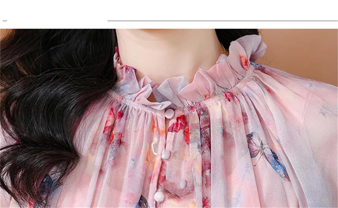 Vestido bohemio de gasa con estampado floral para mujer, casual, vintage, cuello en V, manga larga, vestido midi