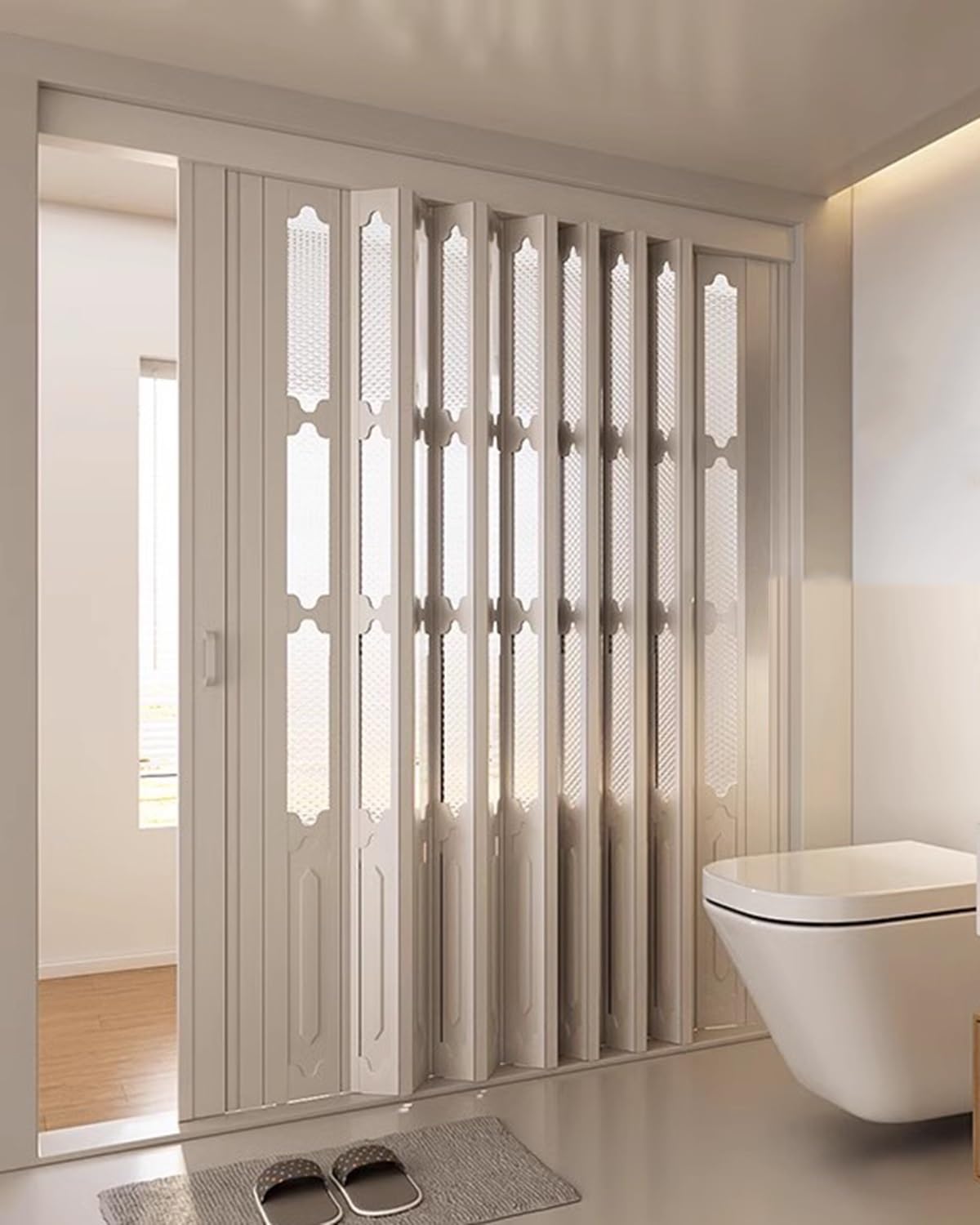 Porte extensible PVC blanc effet chêne pour optimiser la cuisine