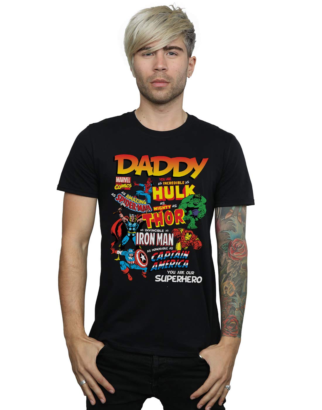 Absolute Cult Men's Black Marvel Our Dad Superhero T-Shirt X-Large