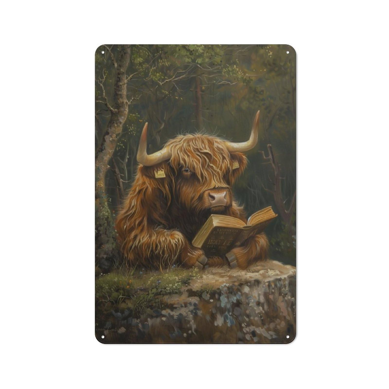 Junmoney Highland Cow Nature Book Vintage Metal Plaque 30X20cm For Dining Room Or Kitchen, For Home Decor Collectors Refreshing A Room In Autumn