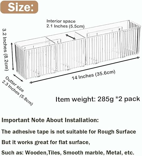 Miniatura 3 de Paquete de 2 estantes flotantes de baño, organizador de montaje en pared, organizador de puerta de gabinete transparente largo y estrecho, estantes