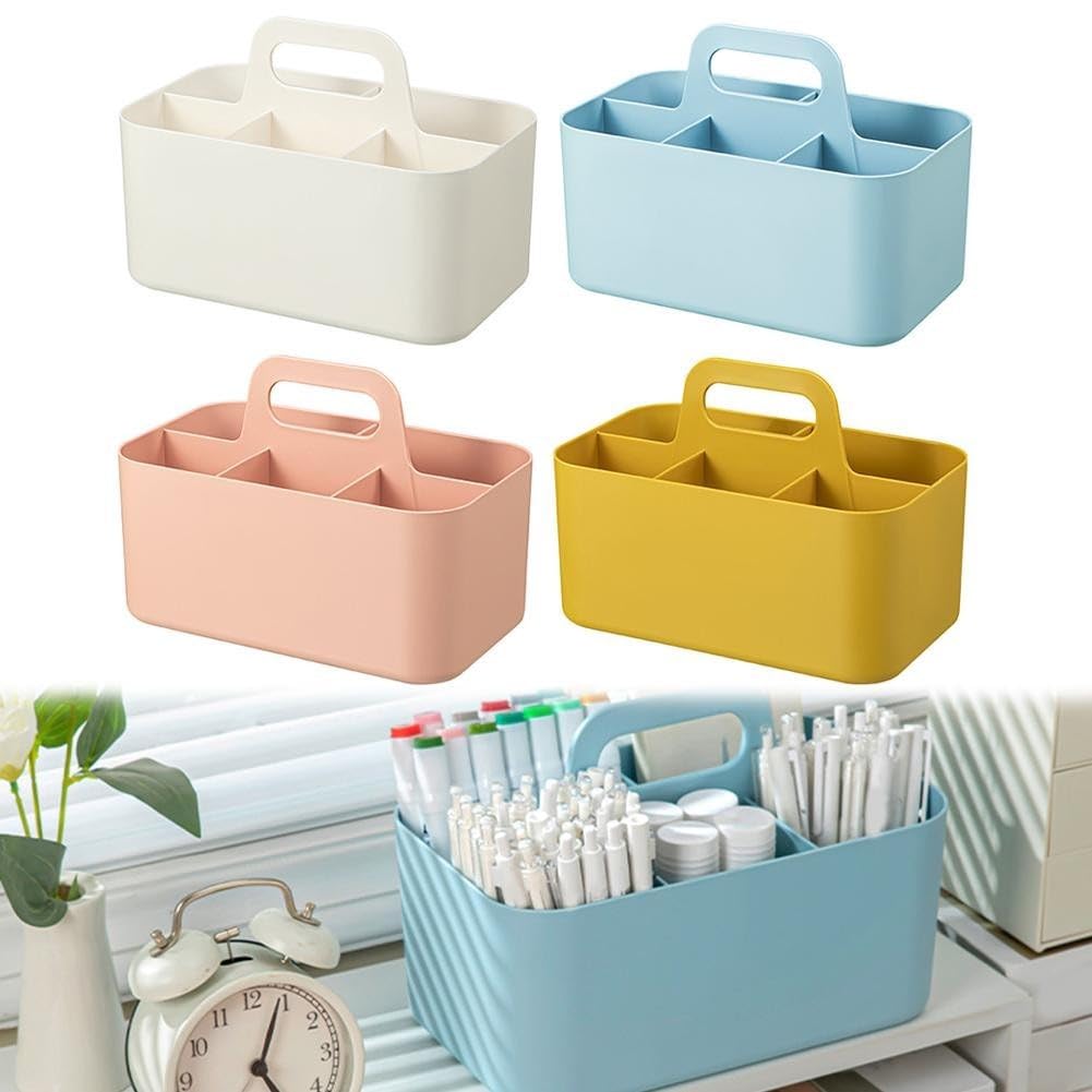 Contenedores apilables portátiles multiusos con asa, contenedores de almacenamiento flexibles con separadores extraíbles, caja de almacenamiento de escritorio para suministros de oficina