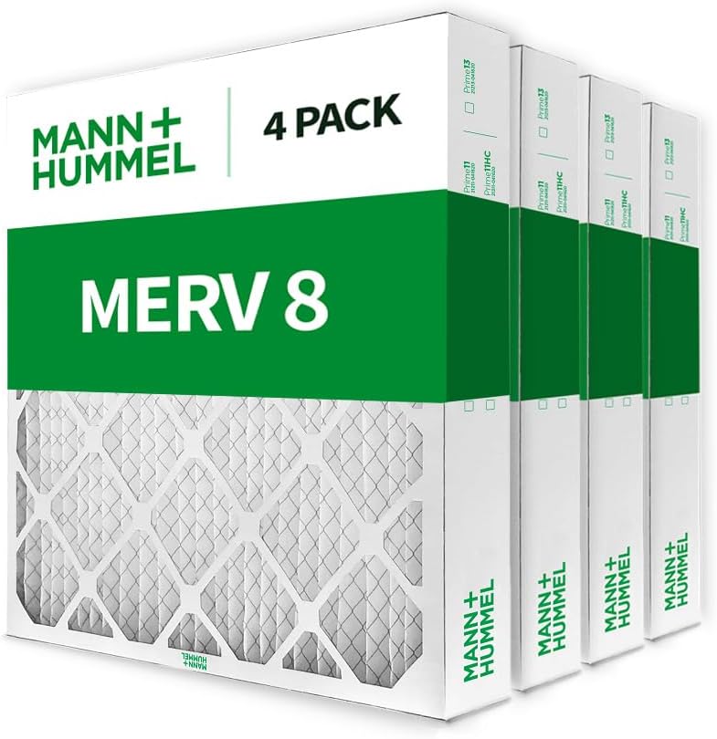 Mann+Hummel 20x20x4 MERV 8 Pleated HVAC AC Furnace Air Filters. Box of 4. (Exact Size: 19.5 x 19.5 x 3.75 Inches)