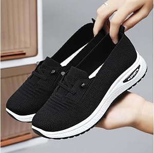 Womens Slip on Trainers Comforble Walking Shoes with Memory Foam, Lightweight Closed Toe Sneaker, Casual Soft Sole Breathable Shoes, Mesh Up Athletic Shoes