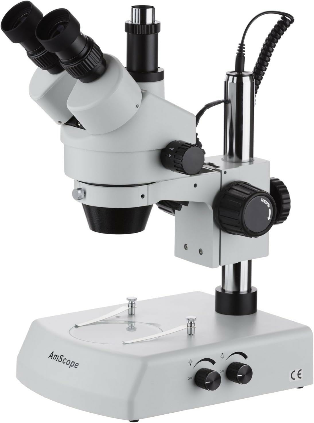 AmScope SM-2T Professional Trinocular Stereo Zoom Microscope, WH10x Eyepieces, 7X-45X Magnification, 0.7X-4.5X Zoom Objective, Upper and Lower Halogen