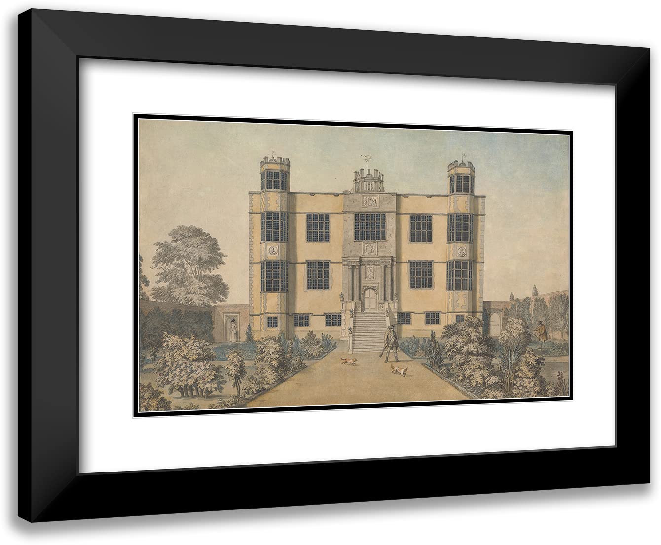 ArtDirect Samuel Hieronymus Grimm 18x13 Black Modern Frame and Double Matted Museum Art Print Titled - Barlborough Hall, Near Chesterfield, Derbyshire; the Main Front of the Hall