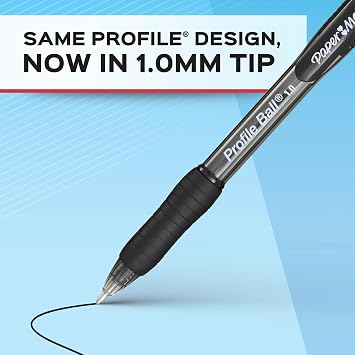 Paper Mate Ballpoint Pen, Profile Retractable Pen, Medium Point (1.0mm), Blue, 4 Count