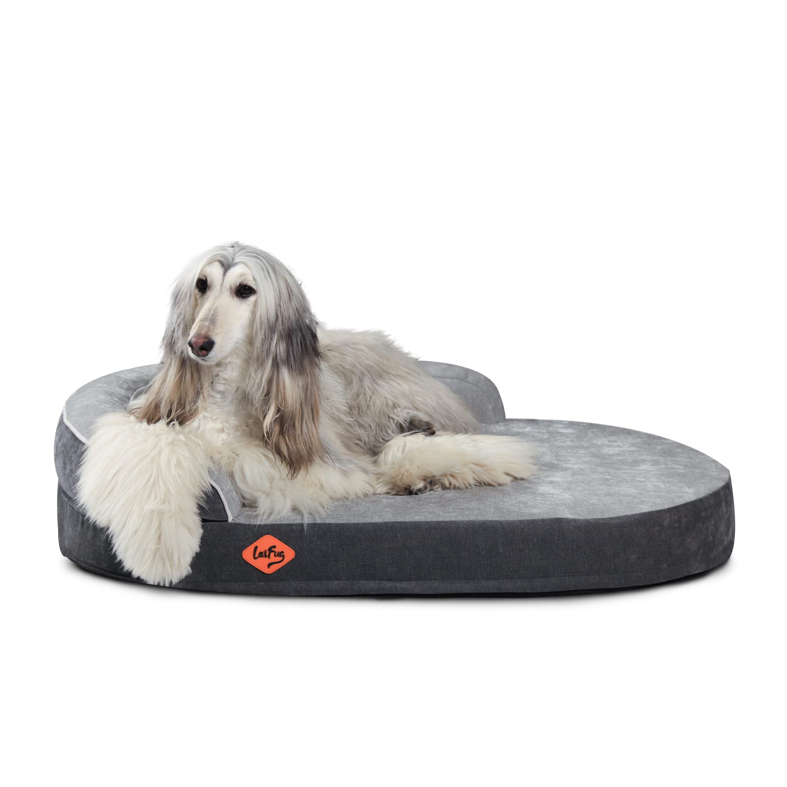 Laifug Memory Foam Oval Dog Bed (44x30x9Inches, Grey), Orthopedic Dog Bed for Dogs with Durable Waterproof Liner & Removable Washable Cover & Nonskid Bottom