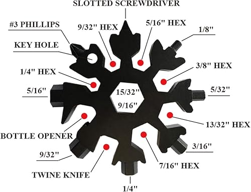 Miniatura 8 de Regalos de calcetines para hombres, paquete de 2 multiherramientas de copo de nieve 18 en 1, destornillador, abridor de botellas, llave al aire