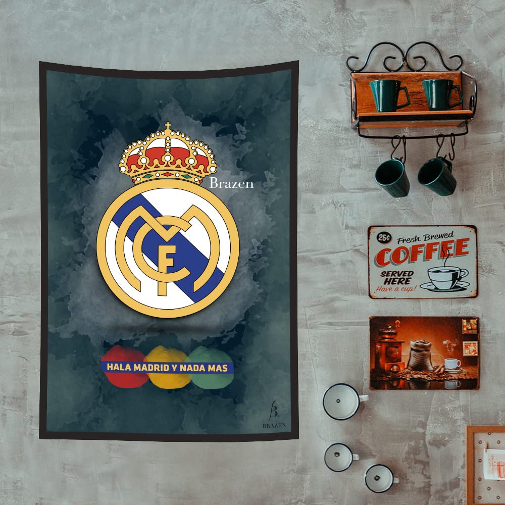 Brazen Real Madrid FC Glowing UV Flag (Red, White) - 0.99cm x 2.97cm - Polyester Fabric - Machine Washable - Iron Both Sides - Wall Mount - Indoor Use