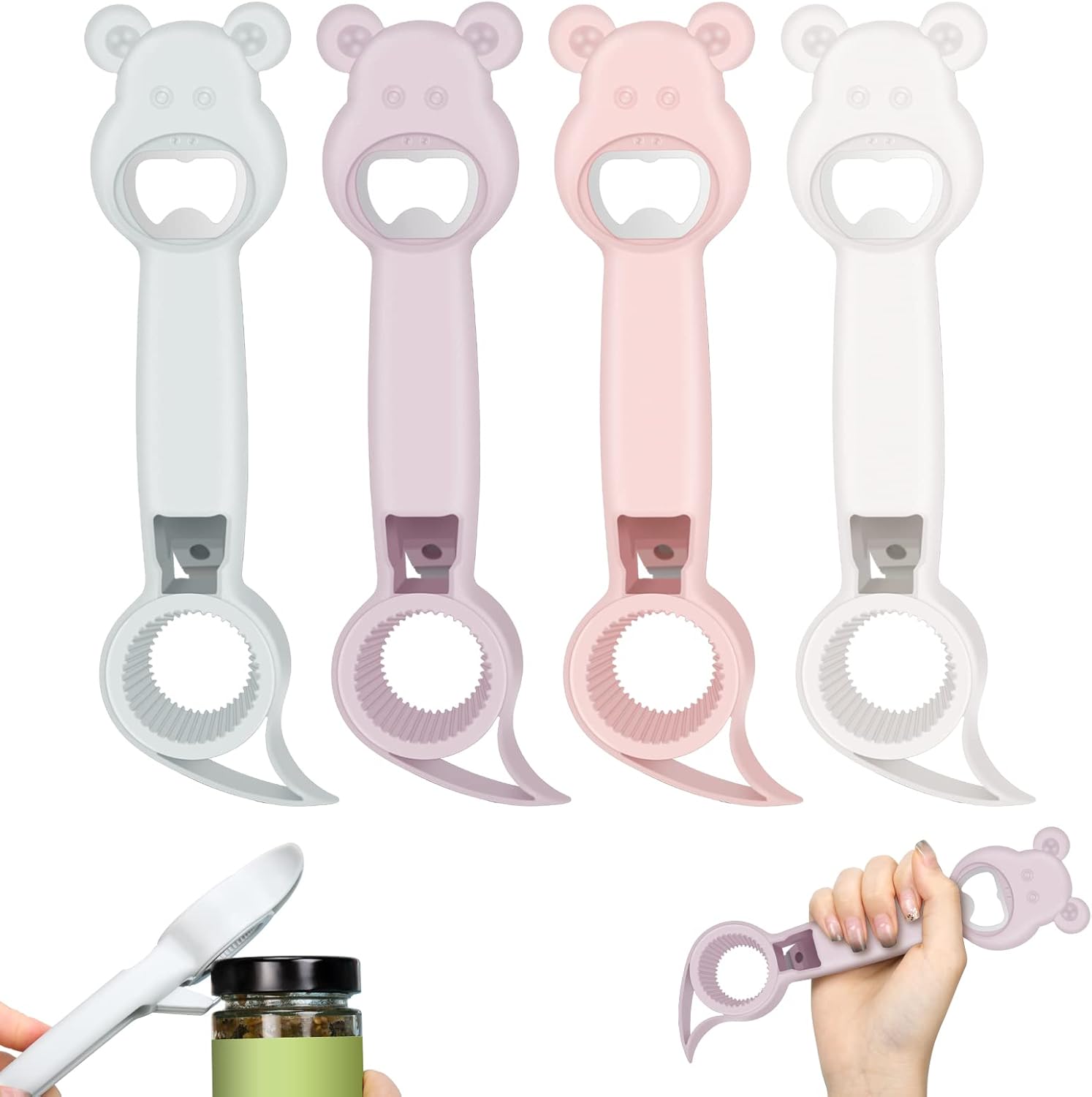 Jar Opener, 4 in 1 Bottle Opener, 4 Pcs Multifunction Jar