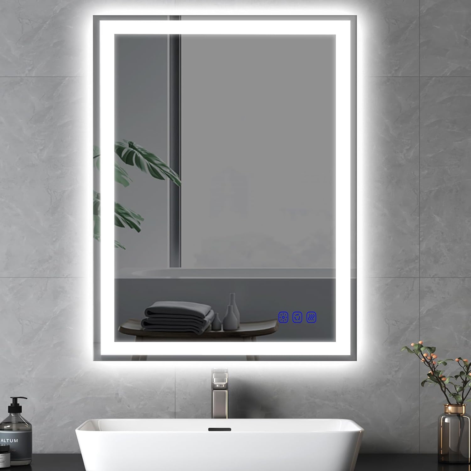 32x24 LED Bathroom Mirror with Front & Back Lights LED Mirror for Bathroom Makeup Vanity Smart Mirror Lighted,Stepless Dimmable Adjustable Brightness,Touch Switch,Shatterproof,Anti-Fog Frontlit & Backlit 32"L x 24"W