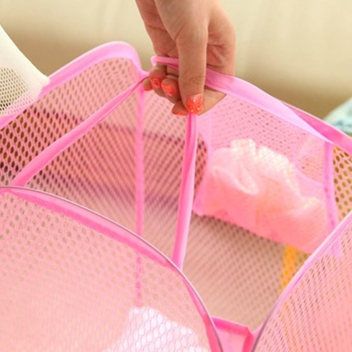 3 Pack Nylon Foldable Laundry Basket Set for Closet and Room Use | Fine Mesh round Design, Lightweight and Breathable, Easy to Carry, Random, 30x30x45cm