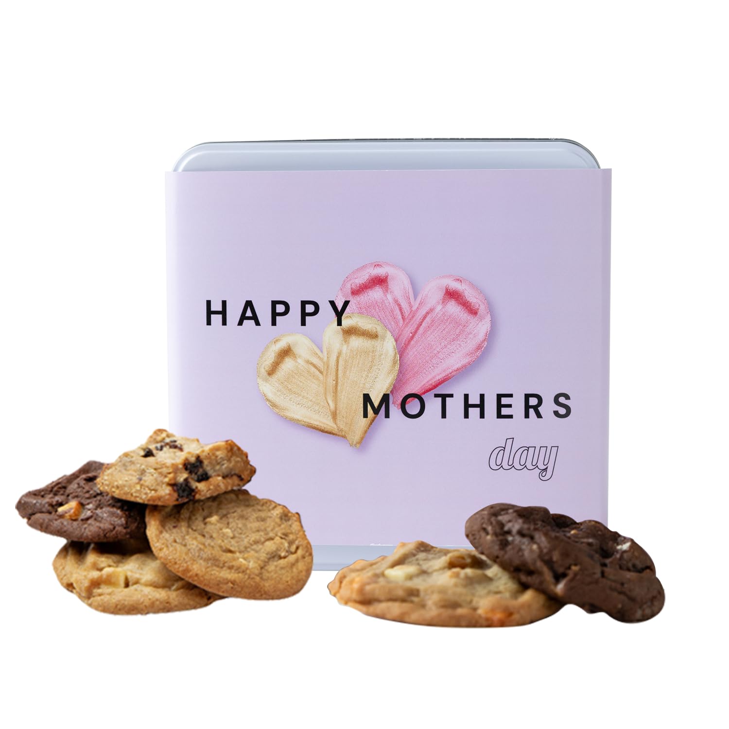 Carolina Cookie Company Pink & Gold Hearts Mother’s Day Cookie Tin, 12 Assorted Gourmet Cookies, Gift for Mom