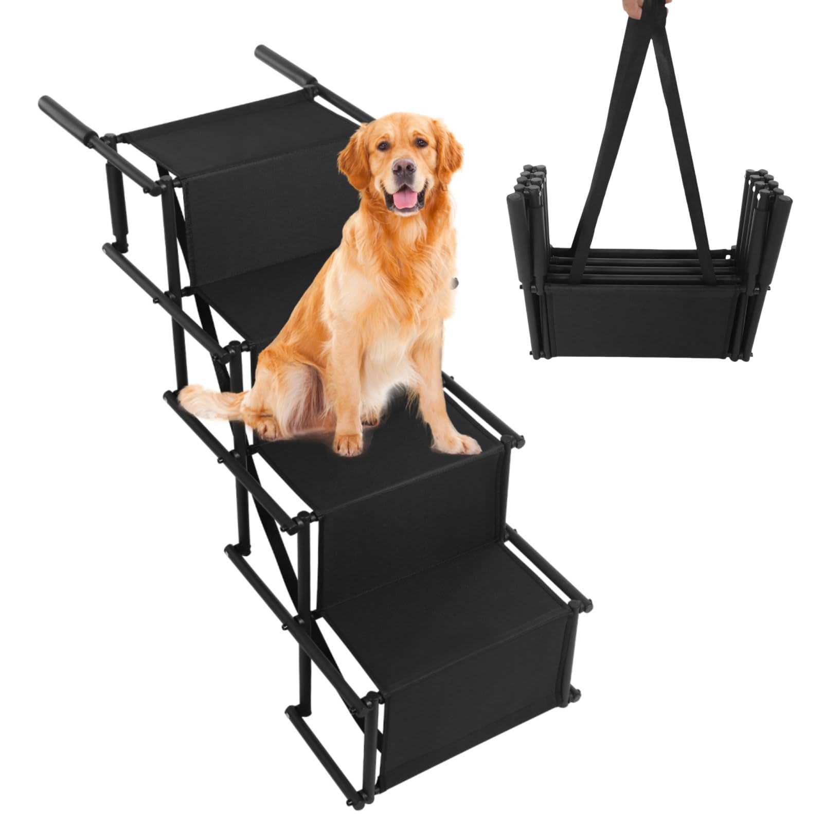 DAOHHFO Car Dog Stair, 4-step Folding Pet Ladder Ramp with Wide Steps, Portable Car Dog Steps for Car, SUV and Truck - 80kg/176.37 lbs Capacity