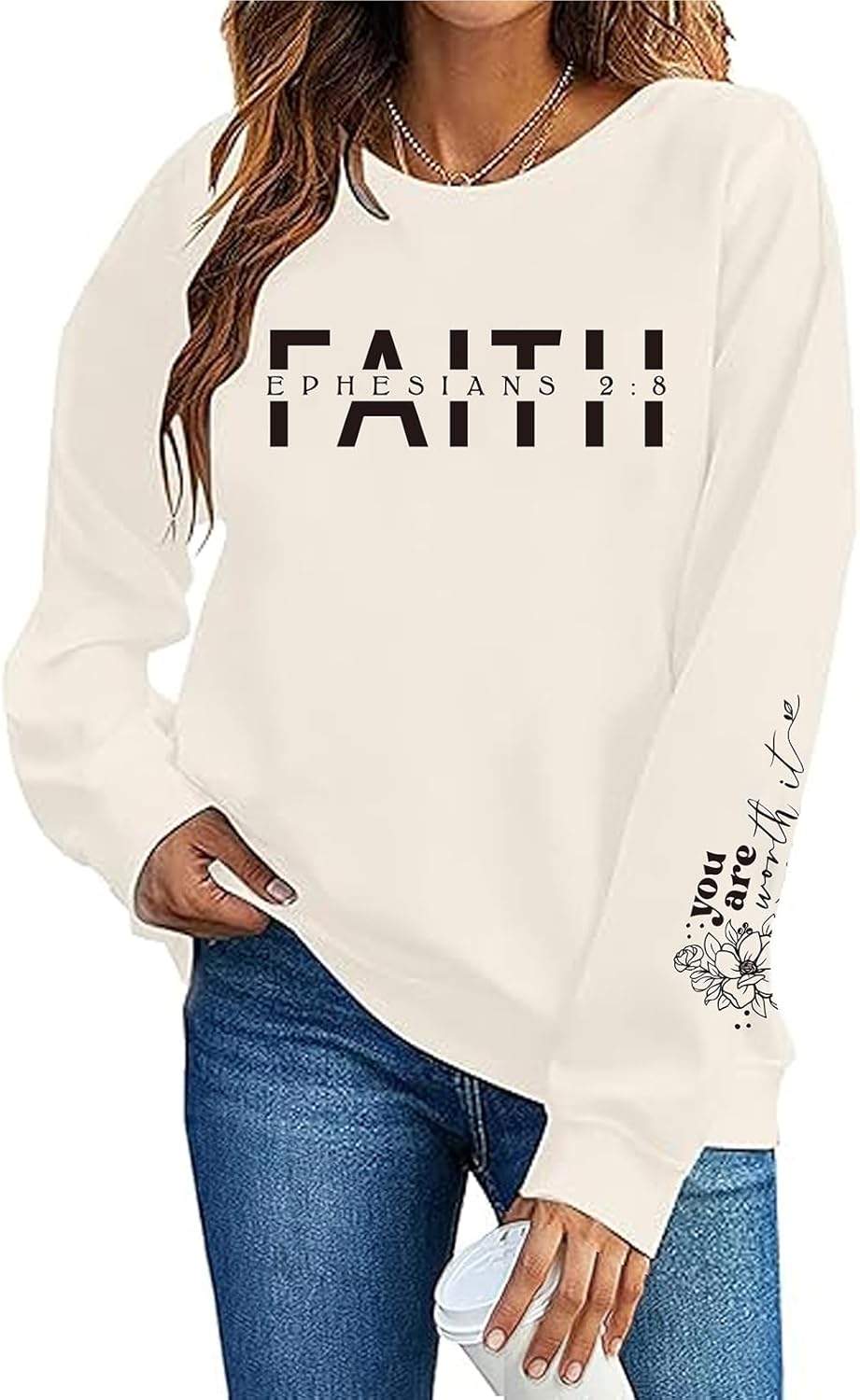 Christian Sweatshirt Women Faith Shirts Christian Religious Pullover Bible Verse Long Sleeve Top