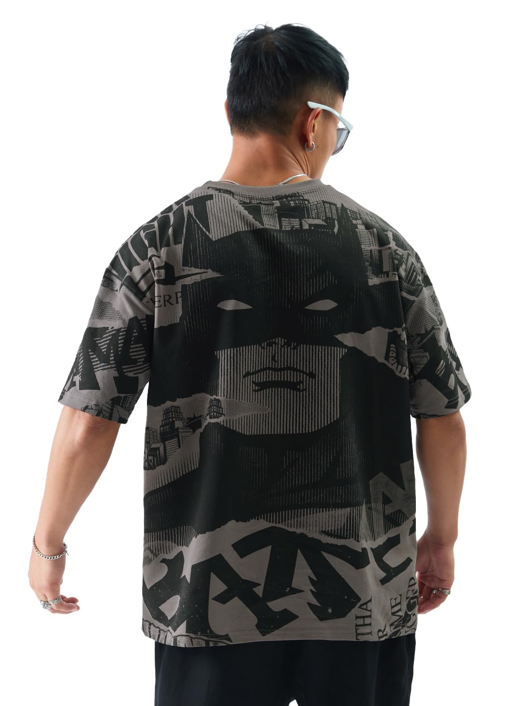 The Souled Store Official Batman: Gotham's Saviour Mens and Boys Oversized fit Graphic Printed Half Sleeve Cotton Grey Color Oversized T-Shirts (225349)