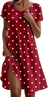 Dot Print - Vestido de playa para mujer, vestido corto de verano de muselina, vestido de manga corta, rockabilly, bohemio, informal, vestido de verano, vestido de noche, vestido de graduación, vestido