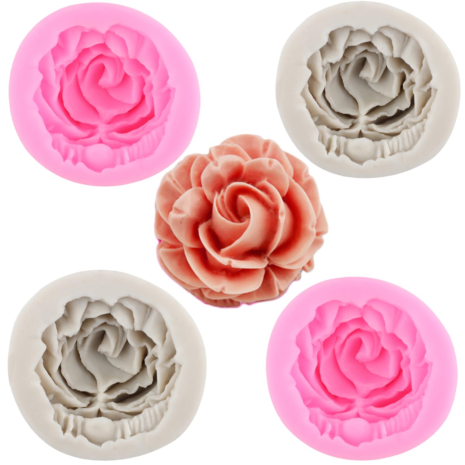 3D Flower Bloom Cake Decorating Silicone Molds Rose Fondant Mold For Cake Decoration Cupcake Topper Candy Chocolate Gum Paste Polymer Clay Set Of 4